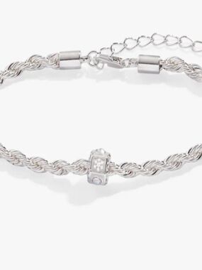Alex and Ani Silver Twisted Rope Bracelet with Crystal Charm